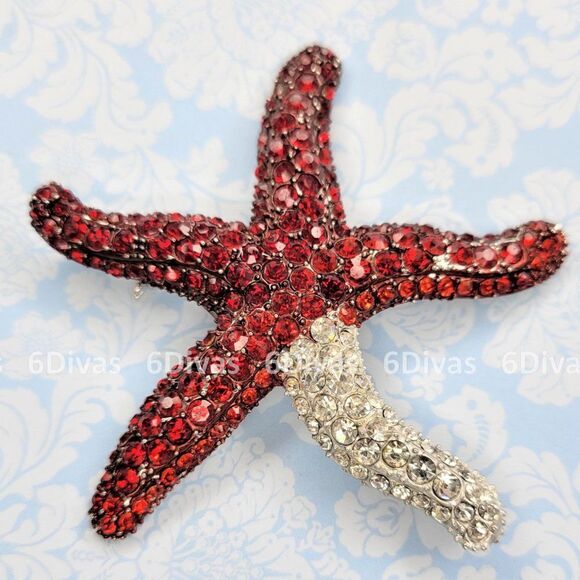 𝅺TWO colored Large Starfish Brooch Pin  studded with bling - Picture 1 of 6